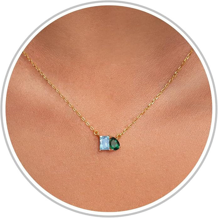 Birthstone Necklace for Women Teen Gifts 14K Gold Plated Necklace with 1-12 Birthstone 16th 18th ... | Amazon (US)