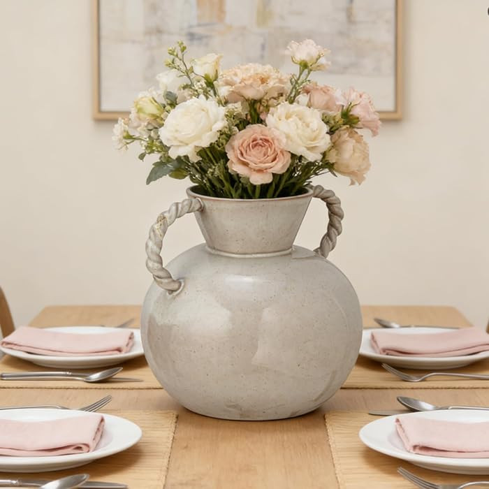 Rustic Home Decor Vase 9.25 Inch Beige Stoneware Flower Vase with 2 Twisted Handles for Table Cen... | Amazon (US)