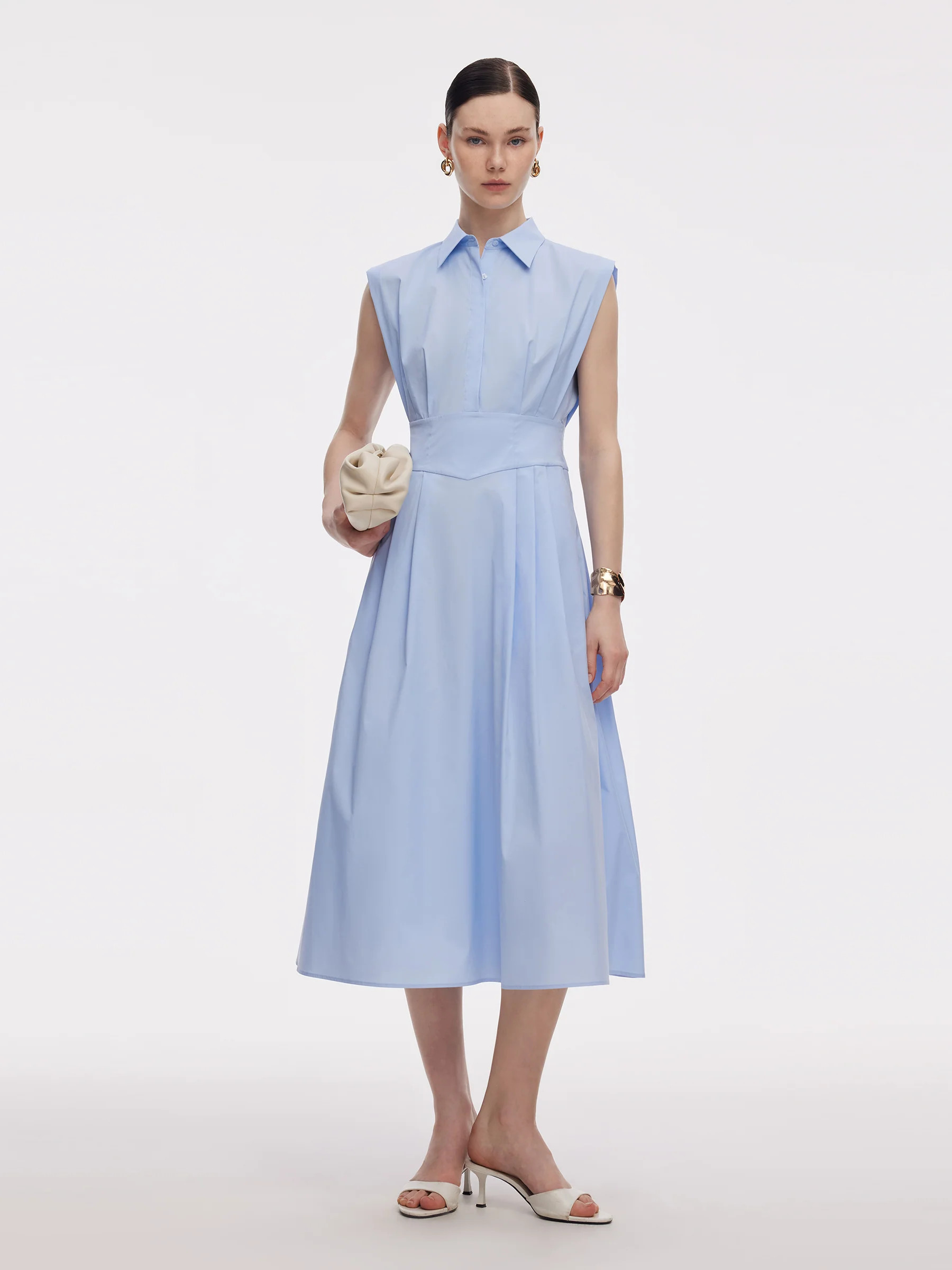 Gathered Waist Frauen Ärmelloses Shirt Maxi Kleid | GOELIA