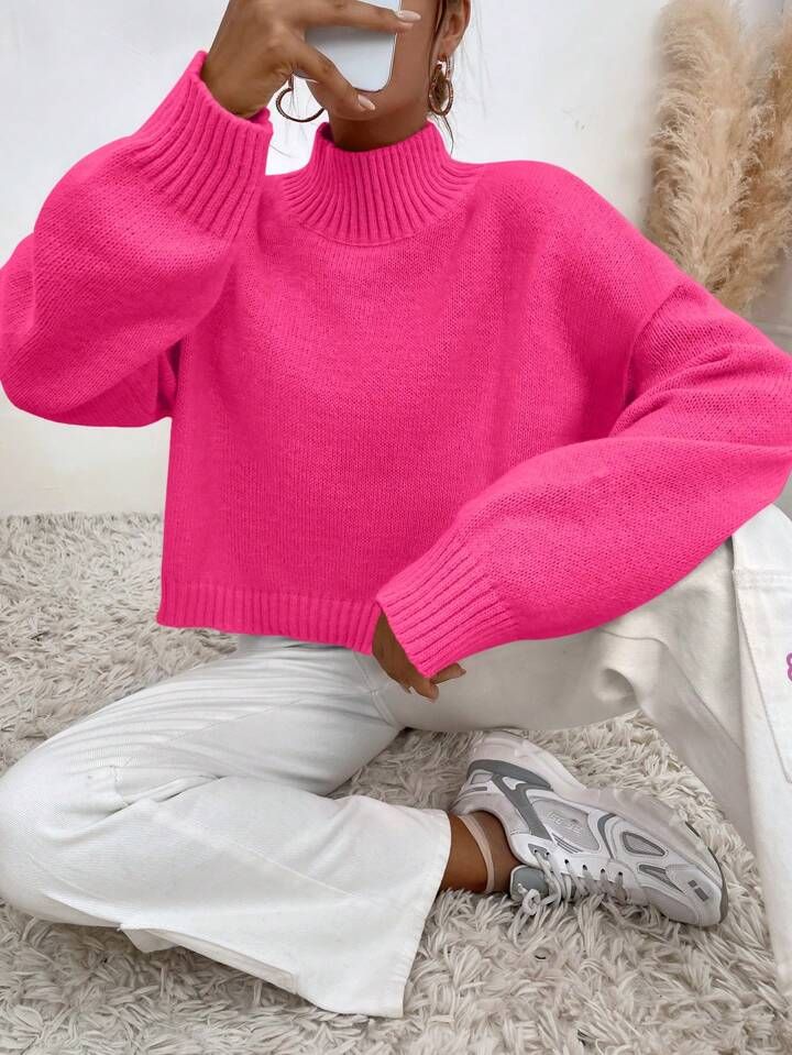SHEIN Frenchy Mock Neck Drop Shoulder Sweater | SHEIN