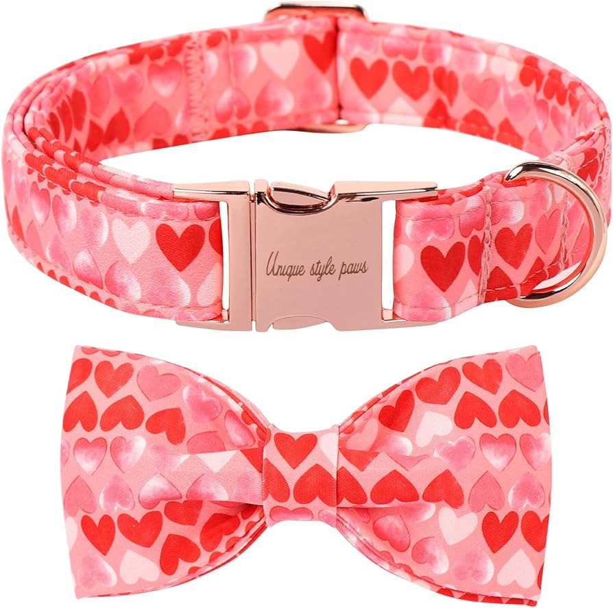 Unique Style Paws Valentine's Day Dog Collar with Bow Love Heart Cotton Dog Collars Gift Wedding ... | Amazon (US)