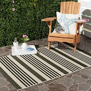 SAFAVIEH Washable Rug Outdoor Courtyard Collection - 4' x 5'7", Black & Bone, Non-Shedding & Easy... | Amazon (US)