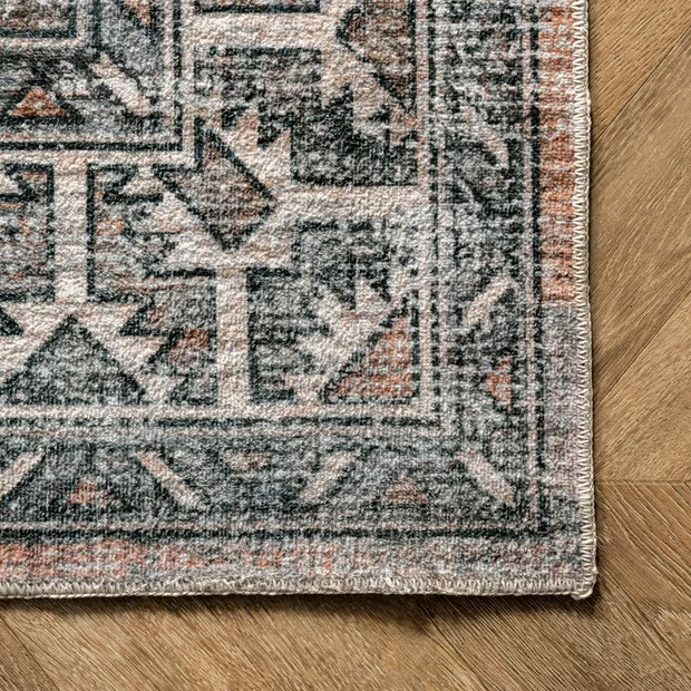 Rust Faded Geometric Washable 2' x 3' Area Rug | Rugs USA