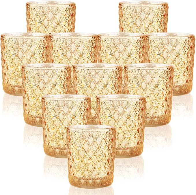 SHMILMH Gold Votive Candle Holders, Mercury Glass Tealight Holder for Valentines Day Decor Table ... | Amazon (US)