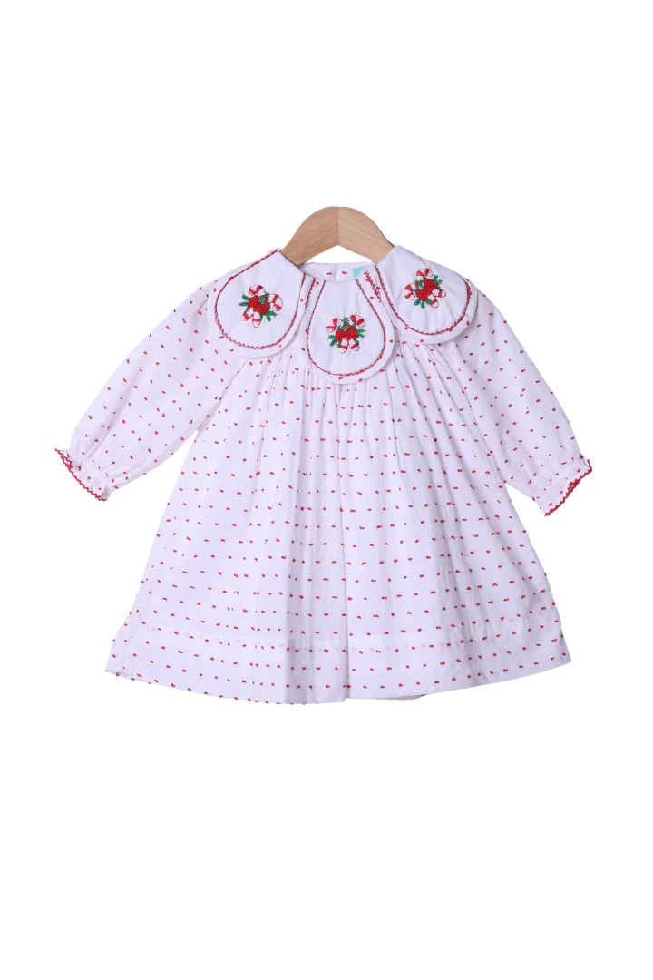 French Knot Candy Cane Swiss Dot Tulip Dress | The Smocked Flamingo