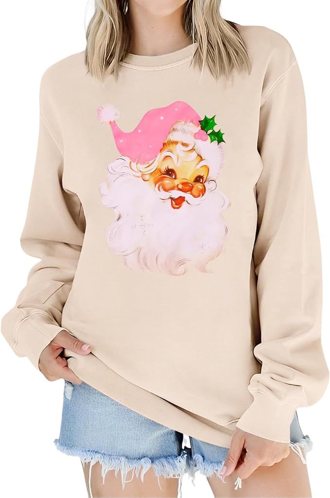 CM C&M WODRO Women Christmas Santa Sweatshirt Retro Santa Claus Shirt Crewneck Long Sleeve Xmas S... | Amazon (US)