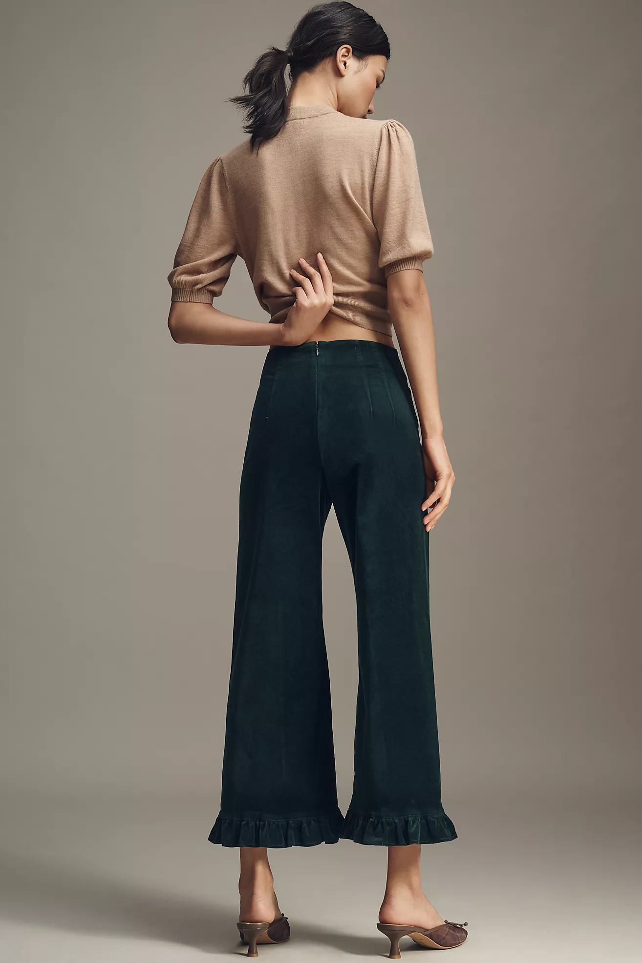 The Colette Crop Velvet Ruffle-Hem Pants by Maeve | Anthropologie (US)