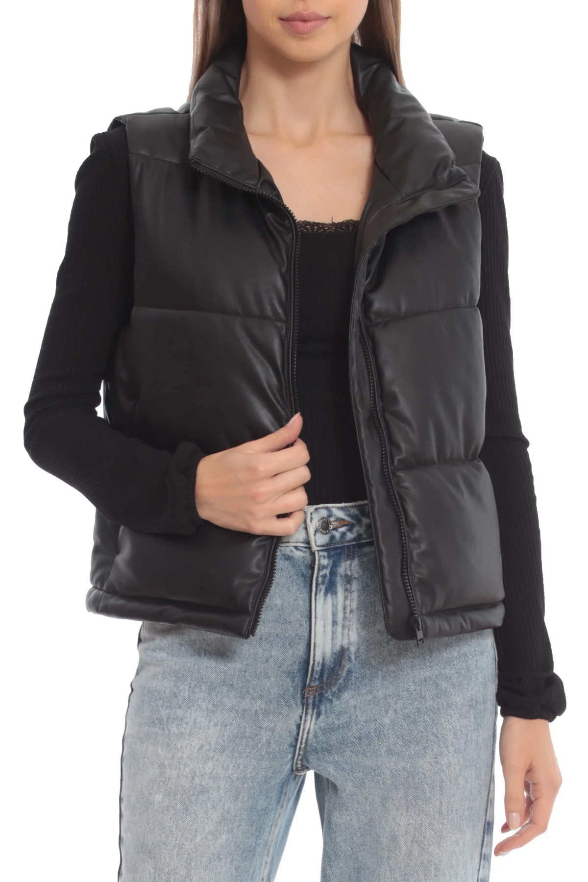 Faux Leather Puffer Vest | Avec Les Files