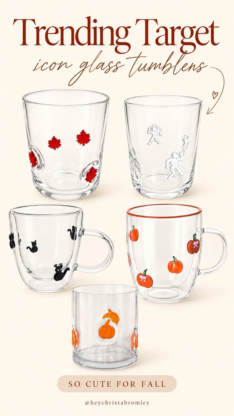 These trending Target icon glasses are such a cute way to bring a little fall personality into your kitchen! 🍁🎃 From colorful pumpkins and autumn leaves to playful black cats, each design is perfect for your favorite seasonal drinks. They would also make such a fun hostess gift! Which one would you choose?

#TargetFinds #TargetHome #FallKitchen #FallDecor #LTKHome