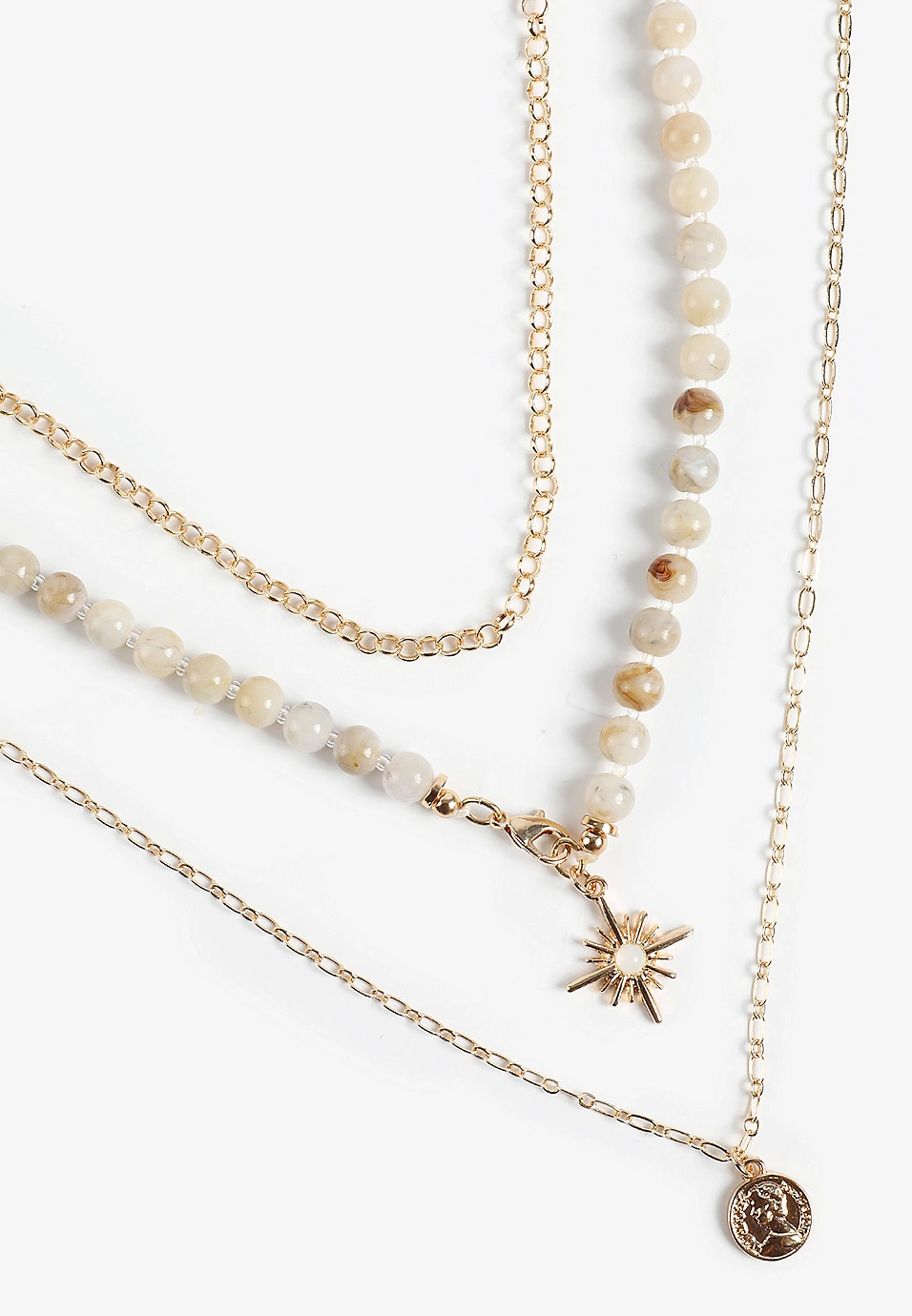 Neutral Beaded Layered Necklace | Maurices