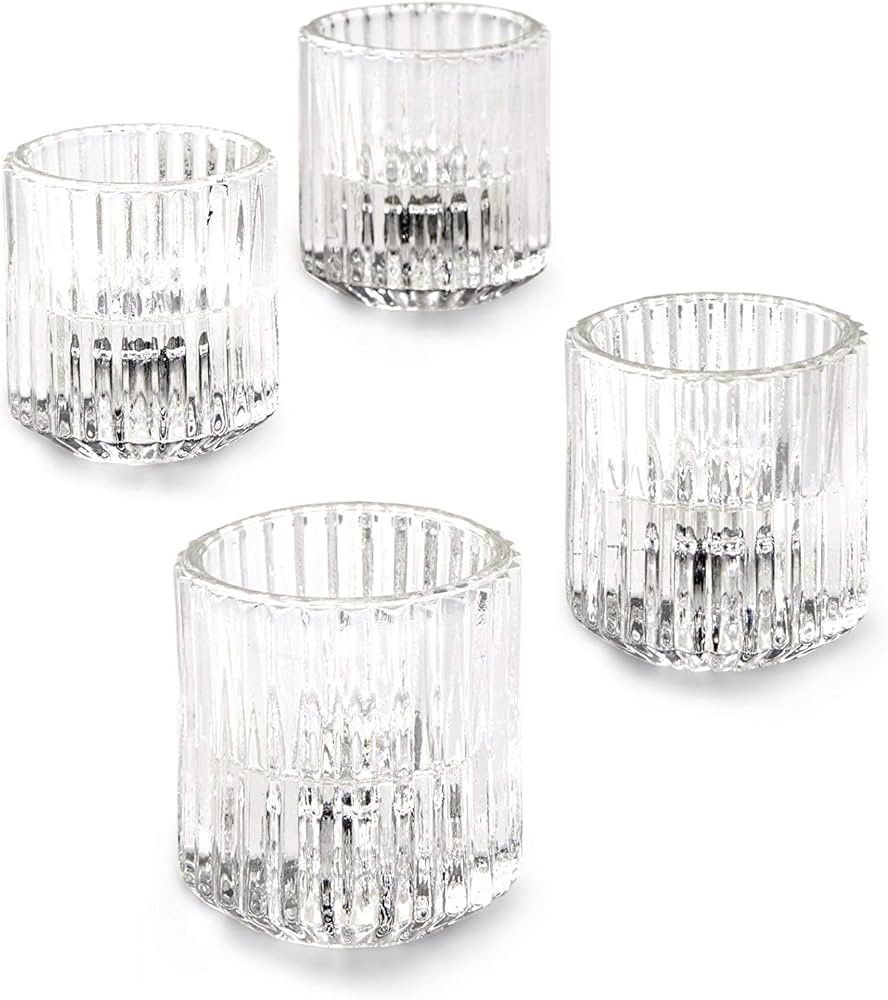 Serene Spaces Living Set of 4 Clear Ribbed Glass Votive Holders, Perfect for Weddings and Home D... | Amazon (US)