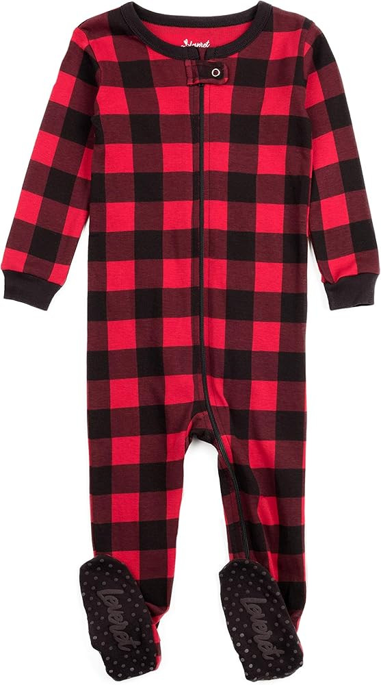 Amazon.com: Leveret Kids Baby Boys Girls Footed Cotton Pajama Plaid Black and Red Size 3-6 Months... | Amazon (US)