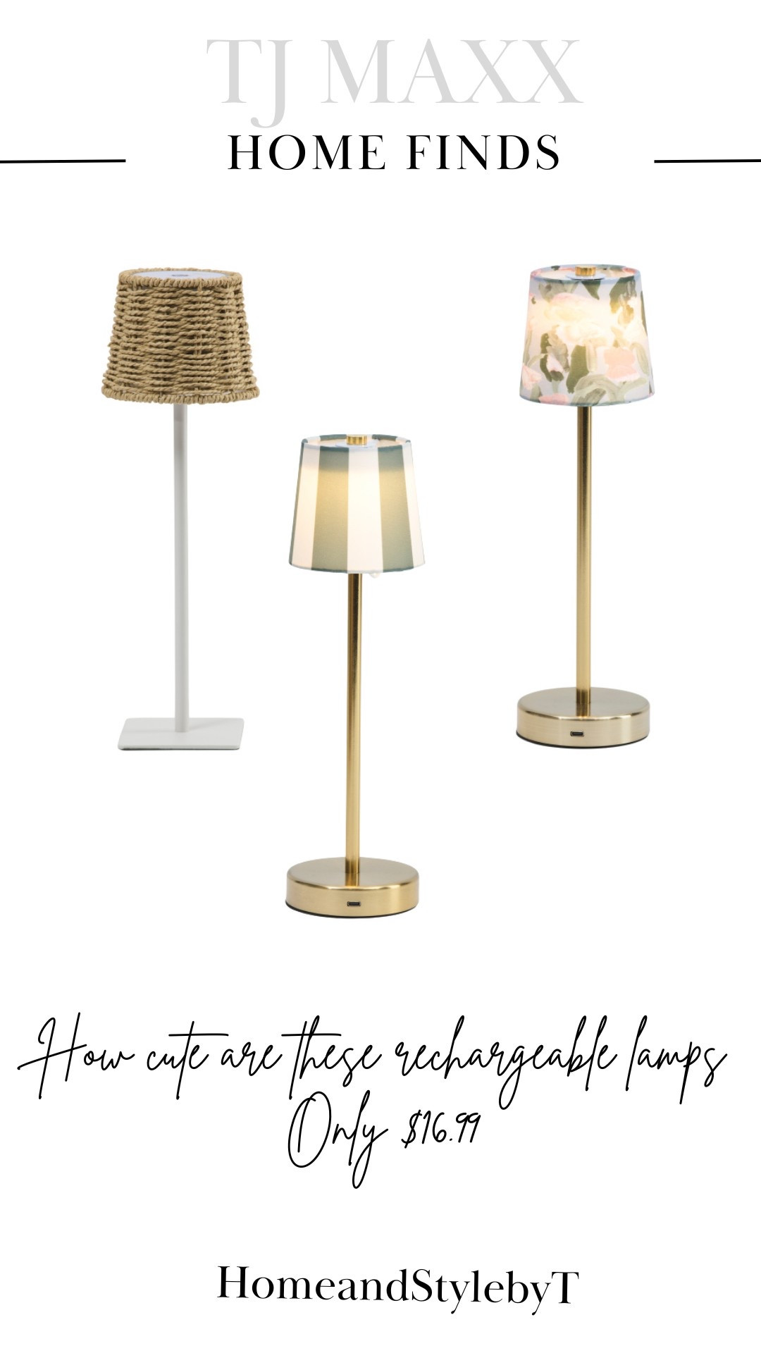 How cute are these rechargeable lamps! Use them both indoors and outdoors #tjmaxxfjnd 

#LTKHome #LTKSaleAlert