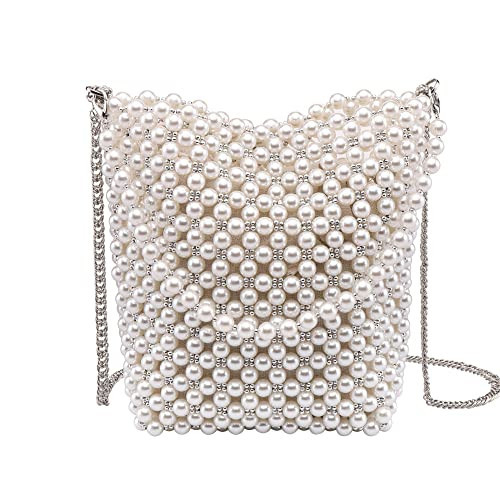 CHIC DIARY White Pearl Purse Crossbody Bag for Women Shoulder Handbag Beaded Clutch Evening Bag for 1920s Party Wedding | Amazon (US)