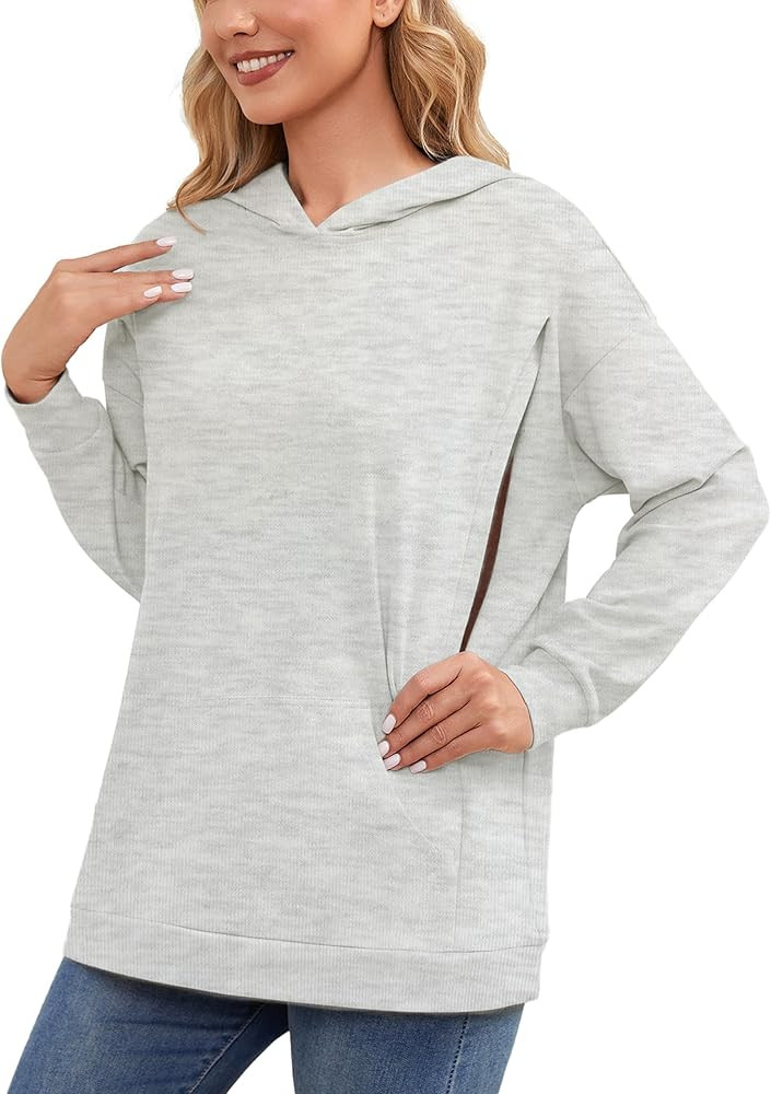 Ecavus Women's Maternity Nursing Sweatshirt Hidden Zipper 2025 Long Sleeves Oversize Breastfeedin... | Amazon (US)