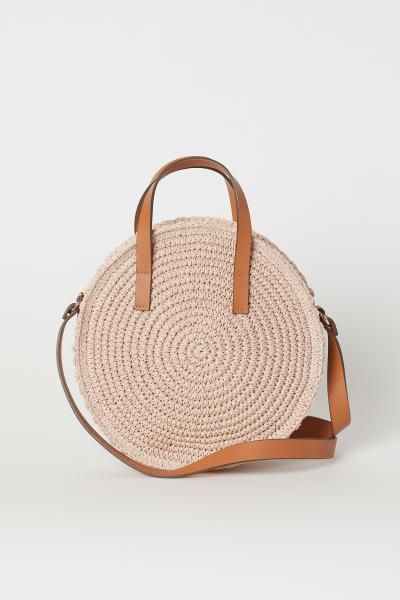 Round Paper Straw Handbag - Powder pink - Ladies | H&M US | H&M (US + CA)