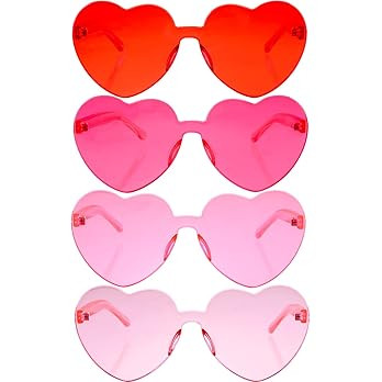 Amazon.com: Gejoy 4 Pieces Heart Shaped Sunglasses for Women Men Valentine's Day Frameless Glasse... | Amazon (US)