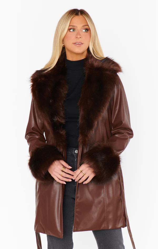 Penny Lane Coat ~ Cocoa Faux Leather with Faux Fur | Show Me Your Mumu