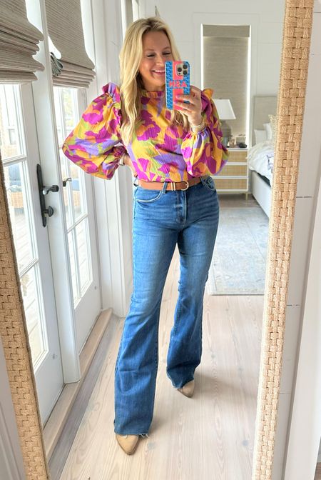 Colorful top and flare denim for the fall win. Top is size small. Jeans size 7. Code FANCY15 for 15% off  

#LTKFind #LTKover40 #LTKstyletip