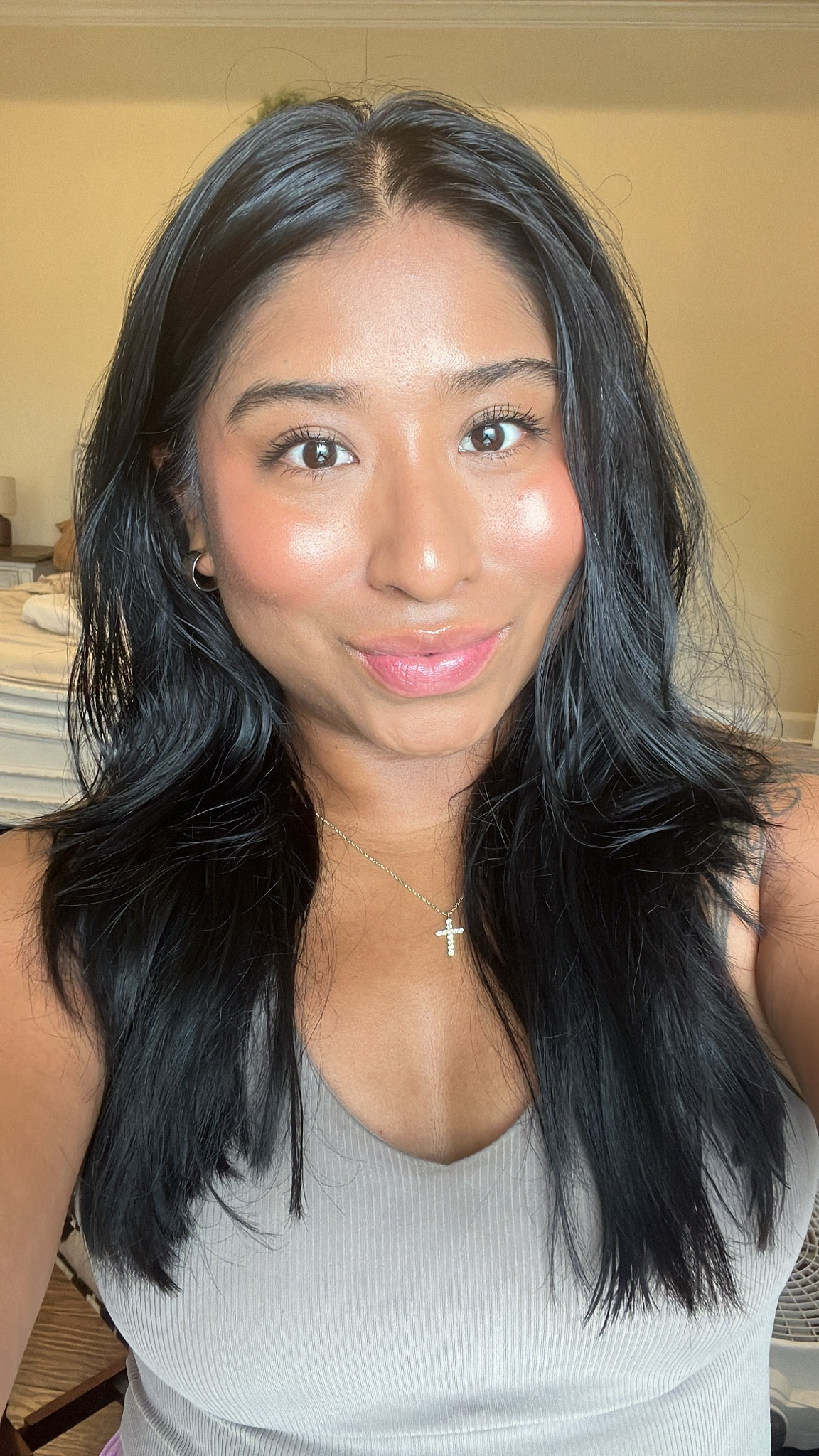 Easy everyday summer makeup 
-tinted moisturizer (medium deep)
-setting powder (translucent 
-liquid blush (coral crush)
-lip oil (honey talks) 

#LTKBeauty #LTKxWalmart #LTKFindsUnder50