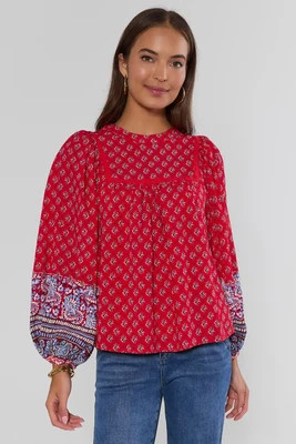 Red Printed Long Sleeve Top | Avara