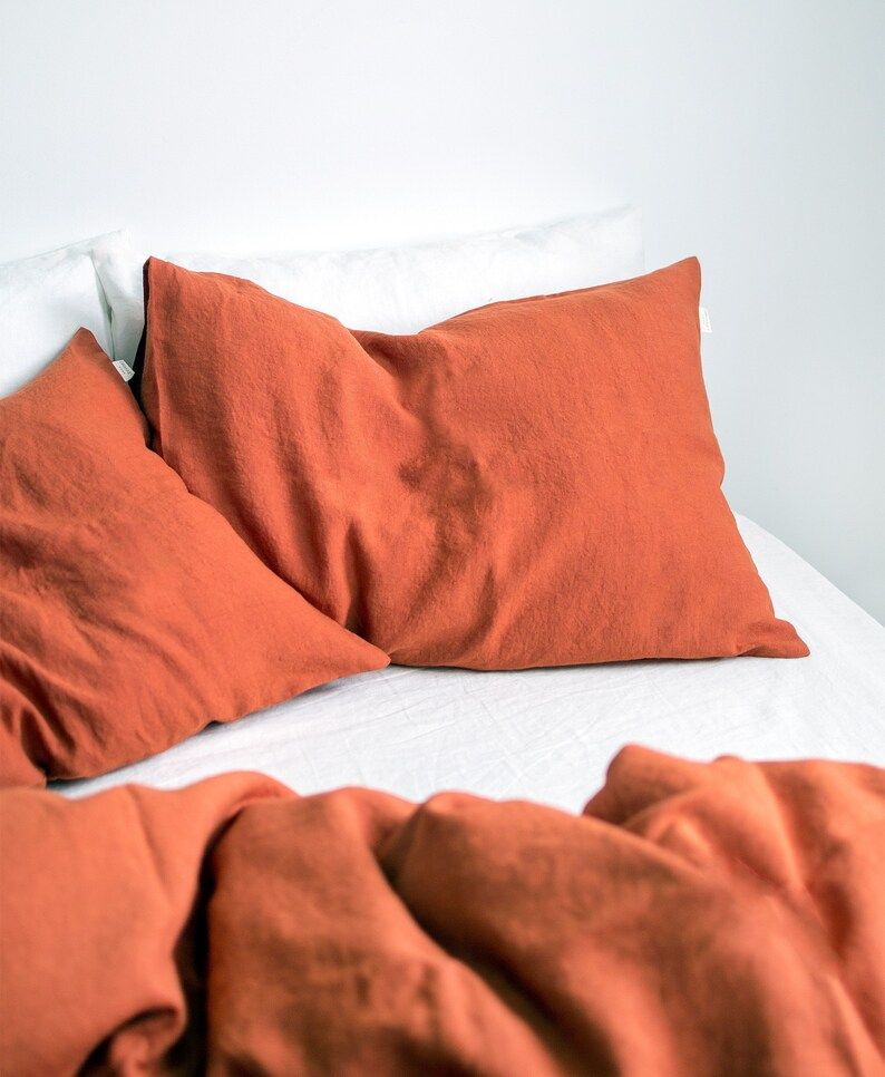 Terracotta Linen Sheet Set. Clay Red Fitted Sheet, Flat Sheet & 2 Pillowcases. King, Queen, Full/... | Etsy (US)
