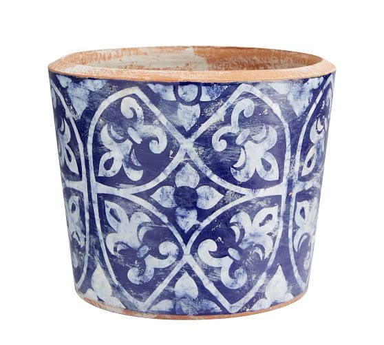 Patterned Ceramic Cachepot, Navy/White, Large | Pottery Barn (US)