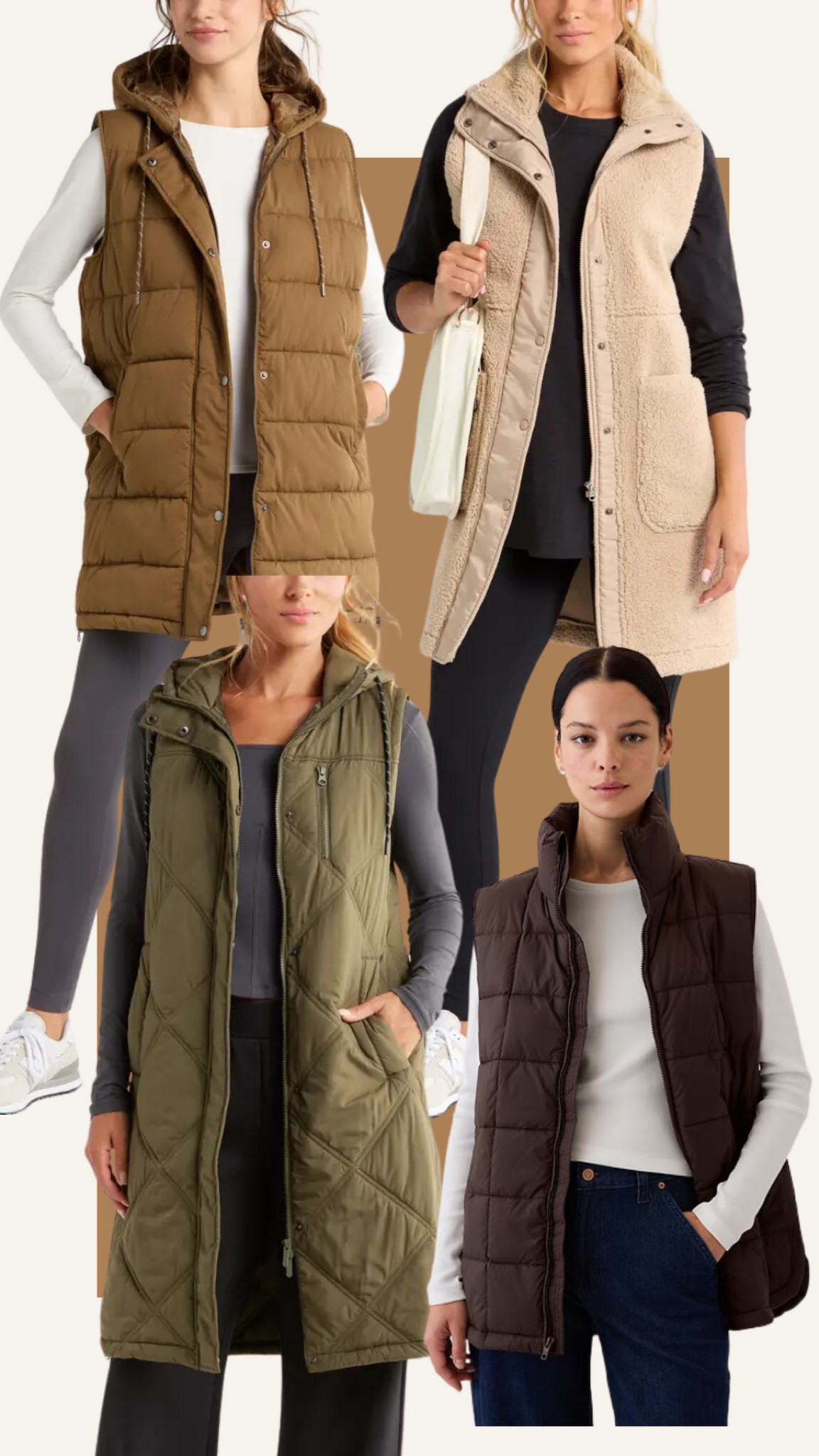 Long vests for autumns, puffer vest, tunic vest, sherpa vest, fleece vest, house of colour autumn, true autumn, soft autumn, dark autumn, warm autumn, tan, olive green, dark brown, light brown, mom style

#LTKFindsUnder50 #LTKFindsUnder100 #LTKPlusSize