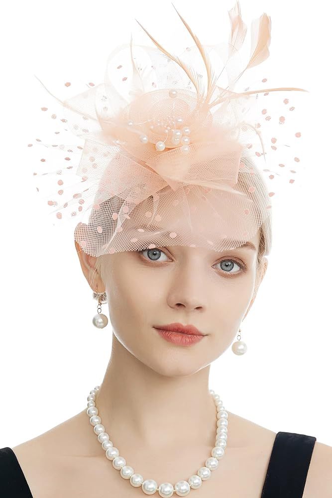 Myjoyday Women's Fascinators, Feathers Tea Party Hat, Veil Headband with Hair Clip for Cocktail C... | Amazon (US)