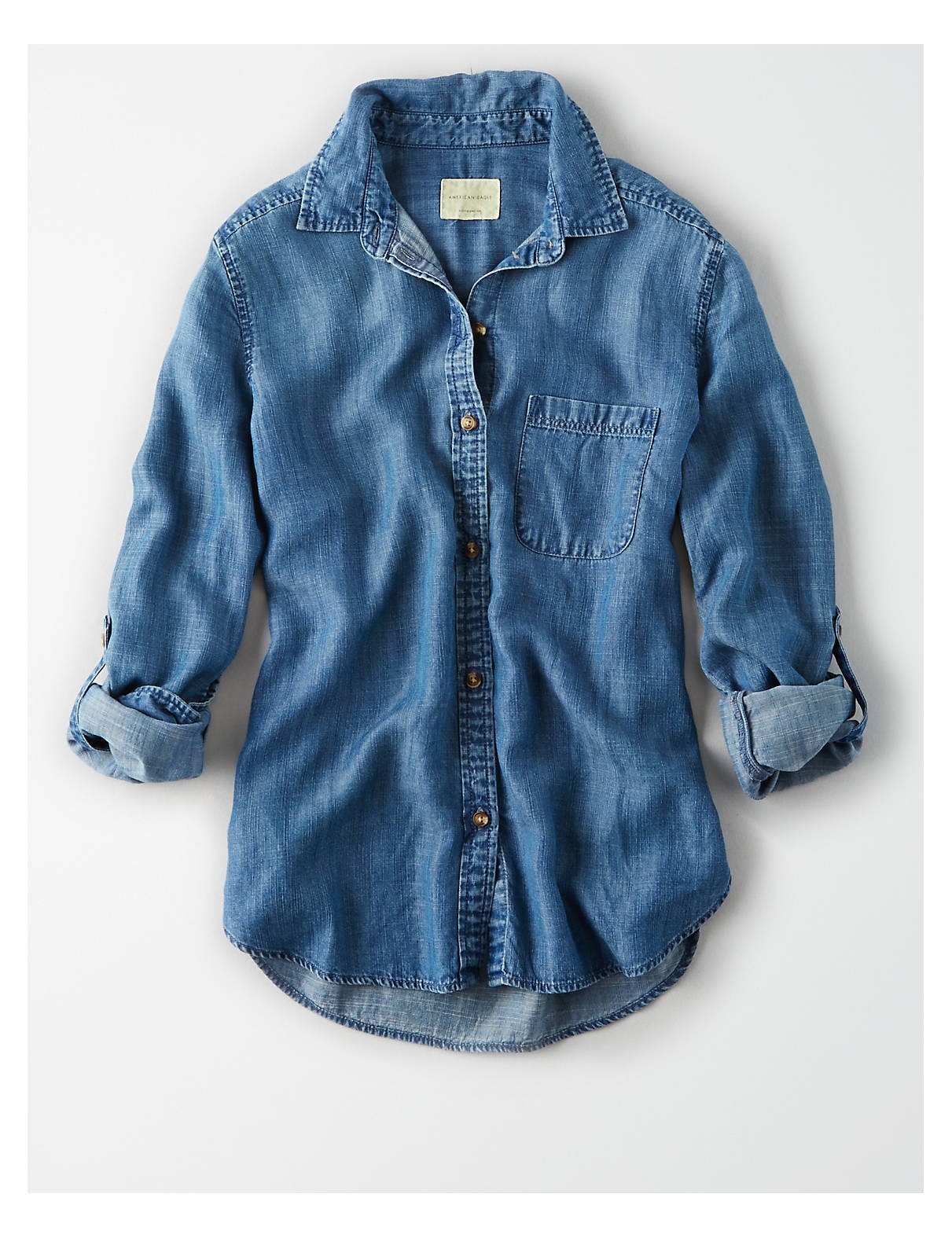 AE Ahh-Mazingly Soft Boyfriend Button Up Shirt, Medium Wash | American Eagle Outfitters (US & CA)