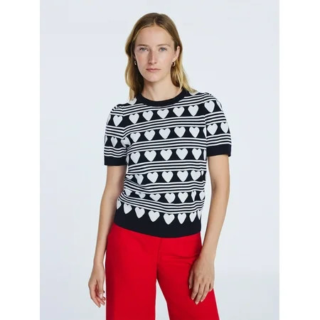 Free Assembly Women's Hearts Sweater Tee with Short Puff Sleeves, Sizes XS-XXL | Walmart (US)