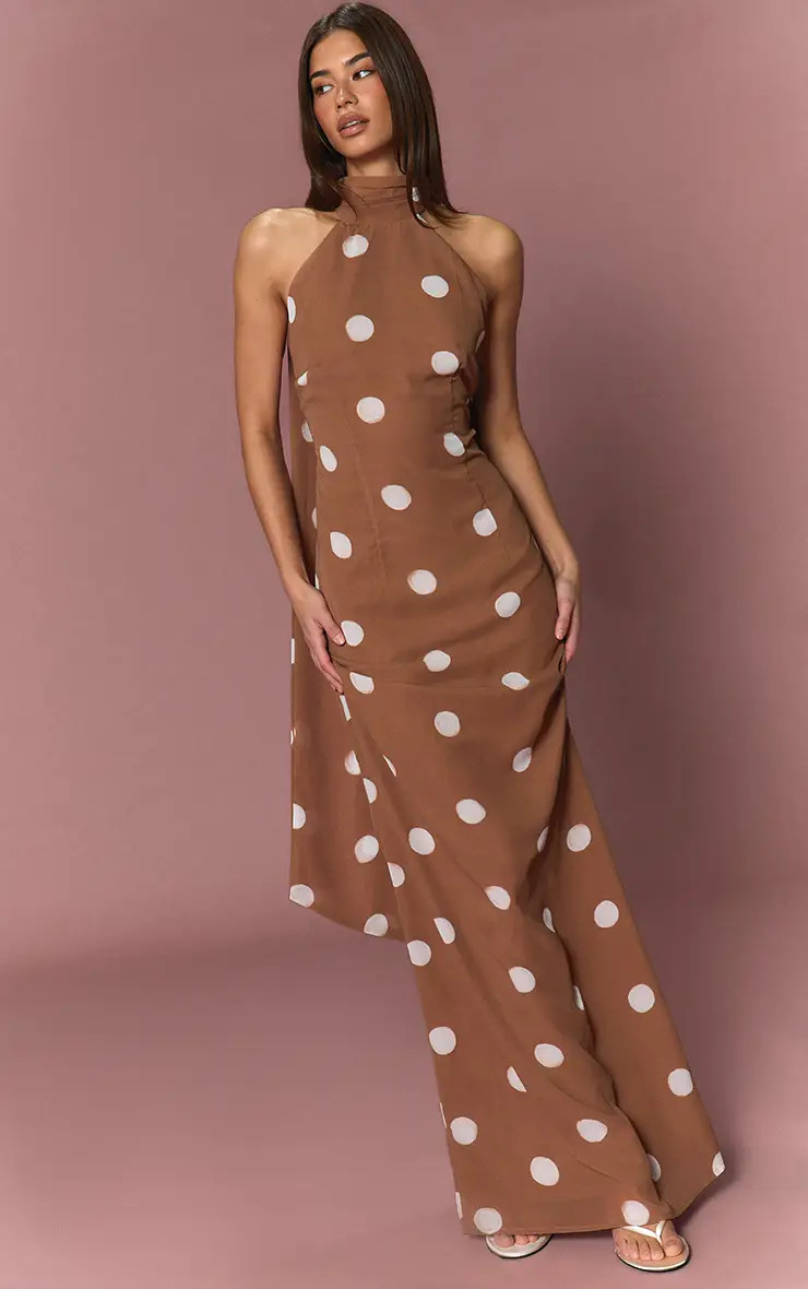 Ochre Chiffon Halterneck Maxi Dress | PrettyLittleThing US