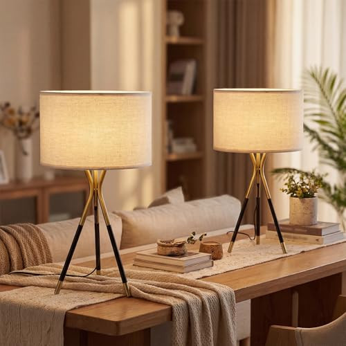 JINGOE 20.8" Modern Tripod Table Lamps Set of 2 Black and Gold Metal Table Lamps for Living Room Bedroom Nightstand End Table Decorative Lamps(Bulbs Included) | Amazon (US)