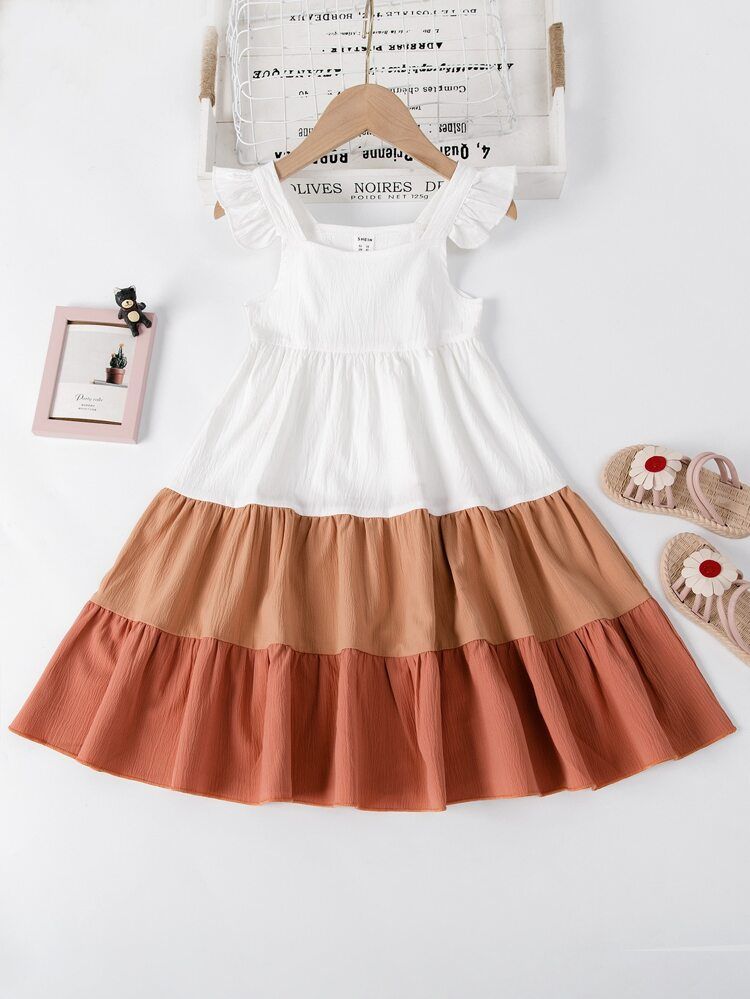 Toddler Girls Colorblock Ruffle Trim Cami Dress | SHEIN
