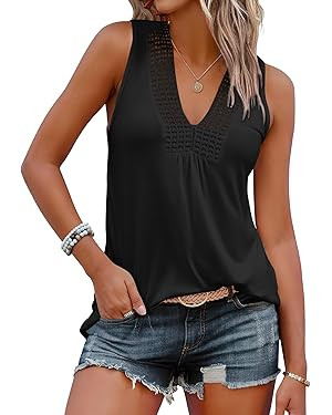 ANRABESS Womens Tank Tops Summer V Neck Loose Sleeveless Camisole 2026 Spring Crochet Insert Dres... | Amazon (US)