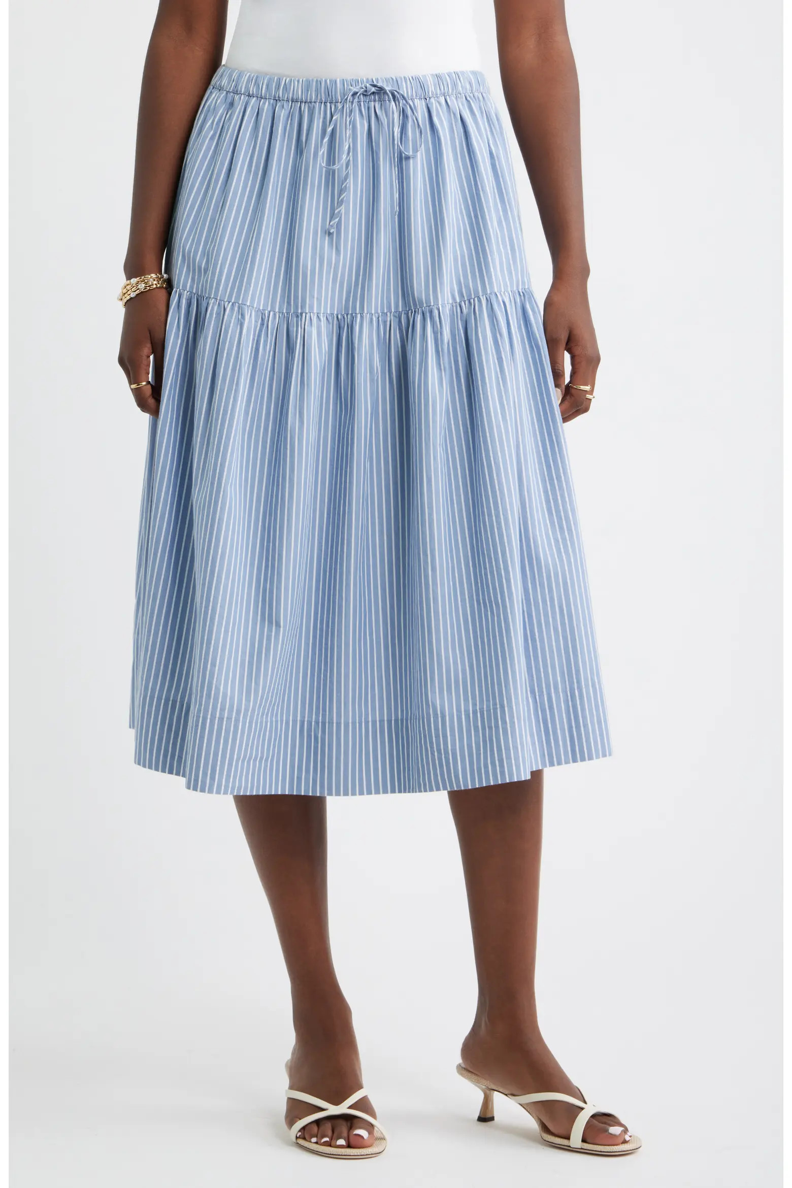 Striped Drop Waist Poplin Midi Skirt (Women) | Nordstrom | Nordstrom