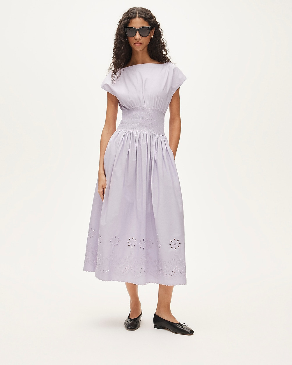 Smocked eyelet-hem dress in cotton poplin | J. Crew US