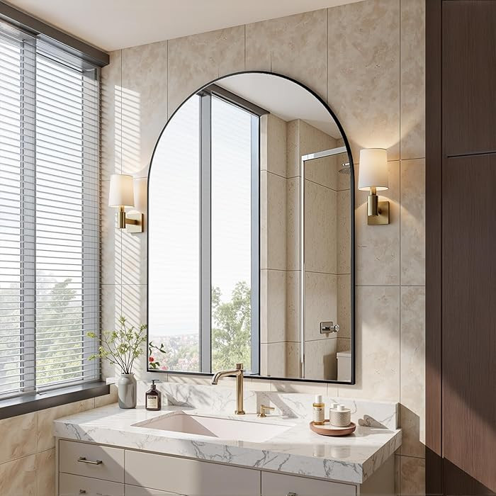 Antok Arched Bathroom Mirror, 30"x40" Wall Mounted Mirror, Vanity Mirrors for Over Sink, Aluminum... | Amazon (US)