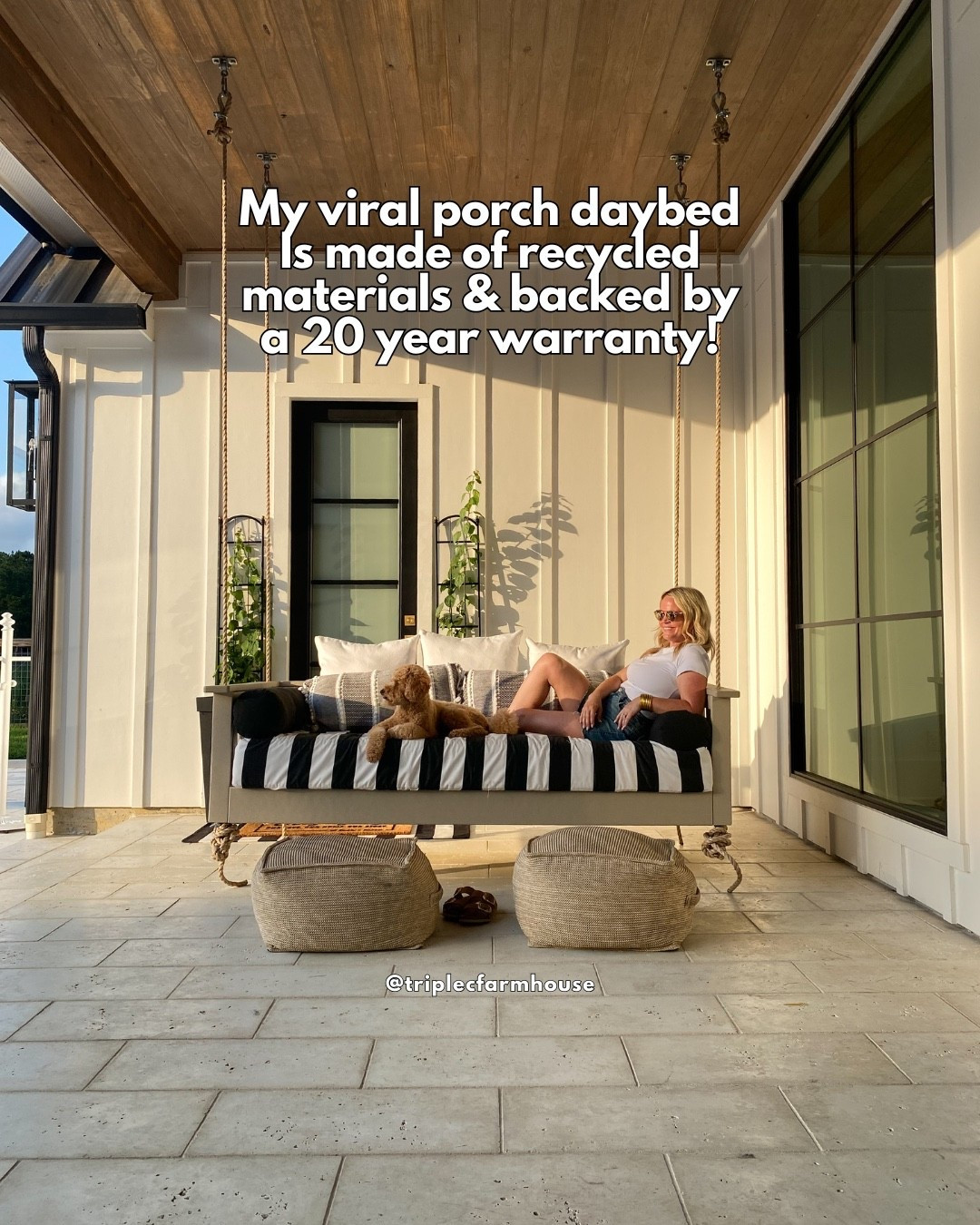 This porch daybed is made of recycled materials and is backed by a 20 year warranty. I have the color sand with natural linen cushions (not pictured). 

Furniture, patio furniture, porch, front porch, spring decor, patio, outdoor, outdoor furniture, furniture, exterior lighting ￼

#LTKSpringSale #LTKSeasonal #LTKHome