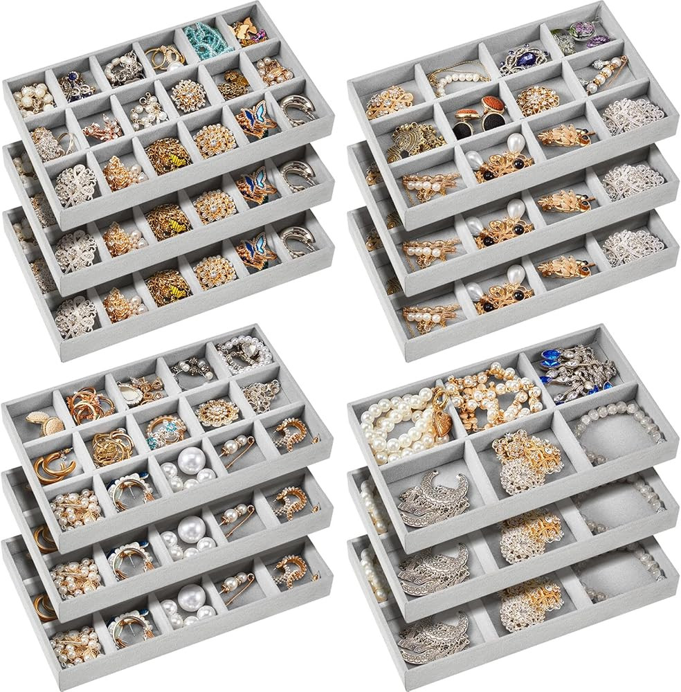 Junkin 12 Pcs Jewelry Tray Velvet Stackable Jewelry Organizer Trays Divided Earring Accessories S... | Amazon (US)