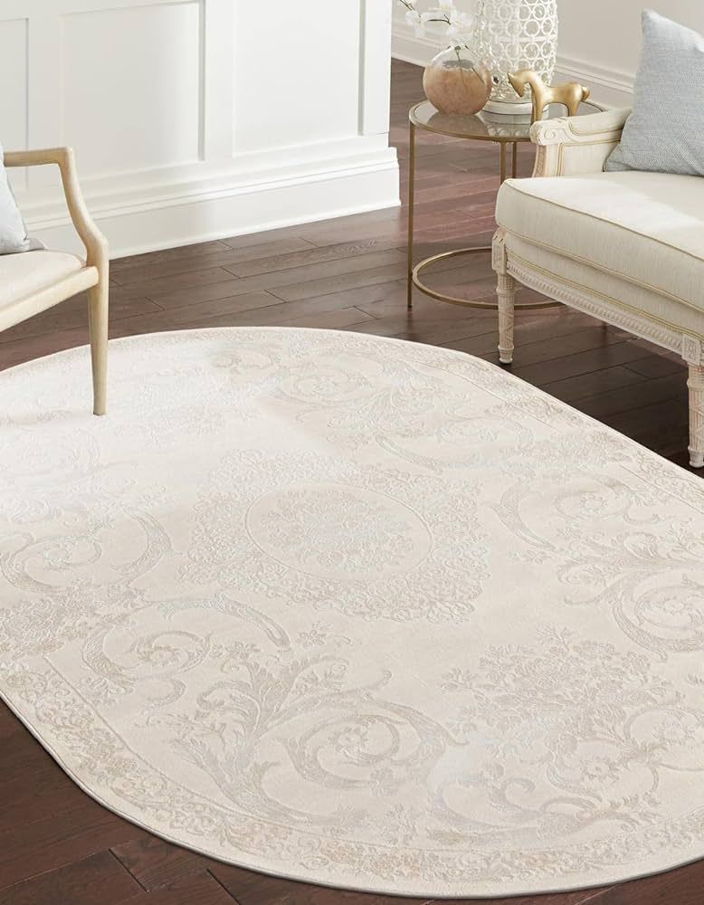 Rugs.com Finsbury Collection Rug – 5' 3 x 8' Oval Ivory Medium Rug Perfect for Living Rooms, La... | Amazon (US)