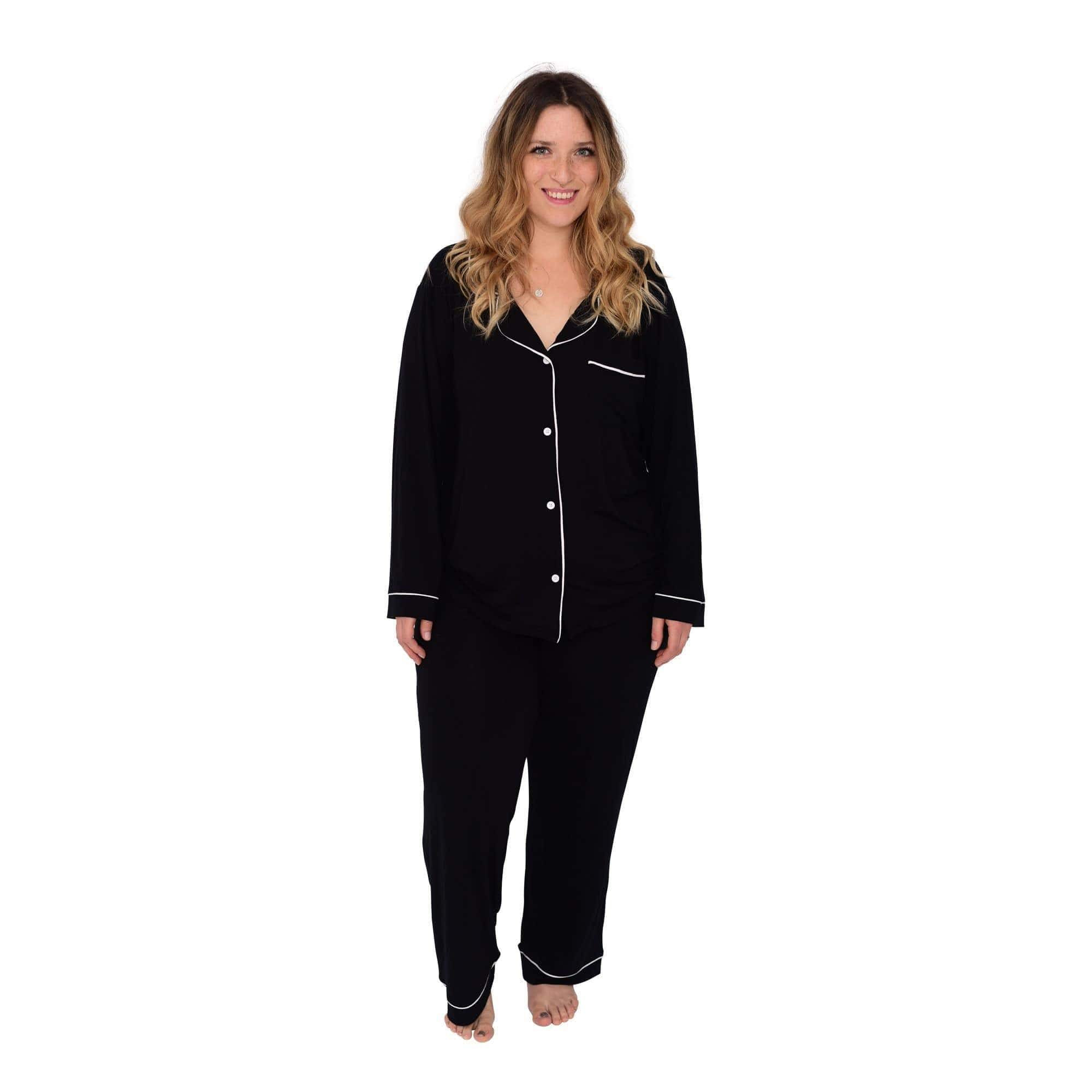 Women's Long Sleeve Pajama Set in Midnight with Cloud Trim | Kyte BABY