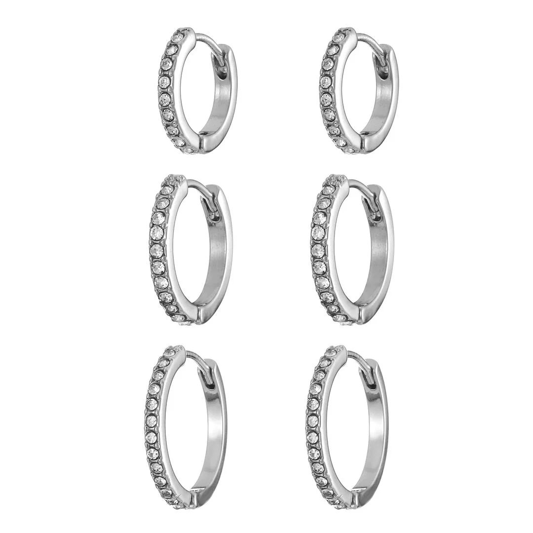 Time and Tru Women's Silvertone Huggie Hoop Collection, 3 Pairs - Walmart.com | Walmart (US)