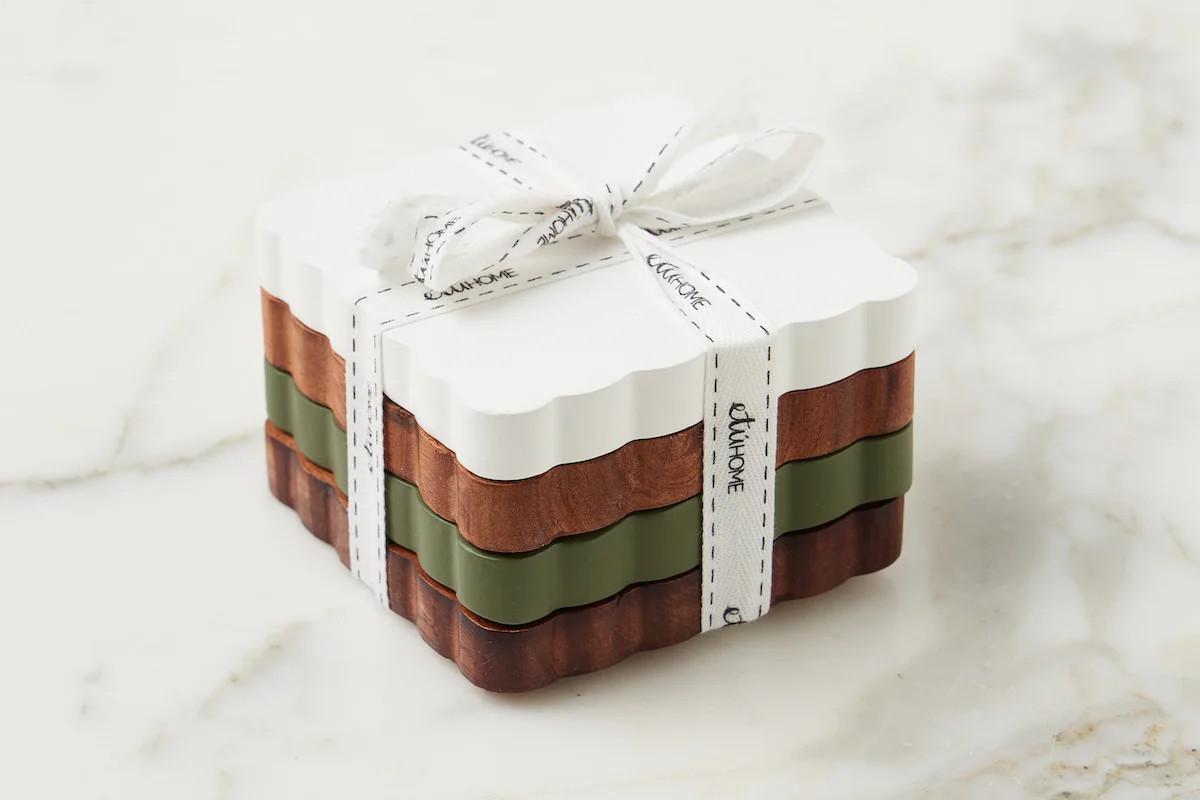 Scalloped Wood Coasters, Square, Vineyard Colors, Set of 4 | etúHOME