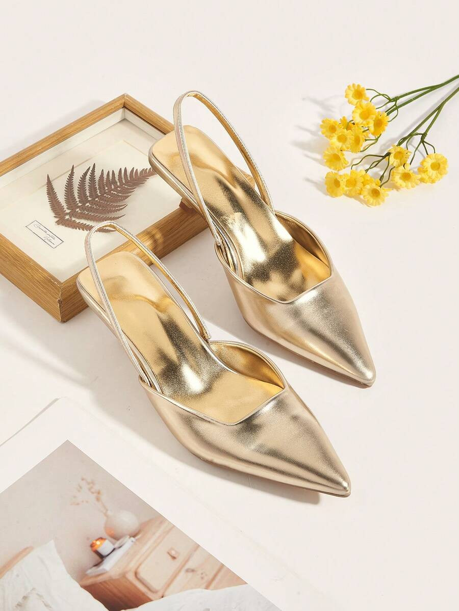 Women Solid Color Leather Kitten Heel Shoes, Elegant Pointed Toe High Heels, Fashionable Ankle St... | SHEIN