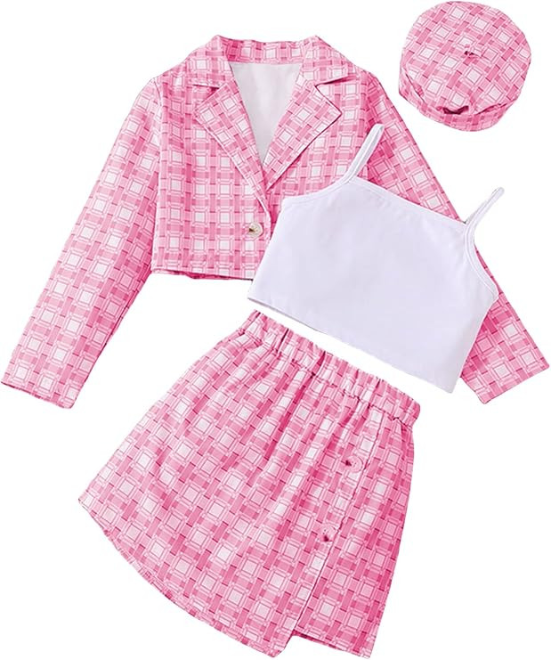 SOLY HUX Girl's Plaid Print Cami Crop Tops and Bodycon Mini Skirt with Blazer Outwear & Hat 4 Pie... | Amazon (US)