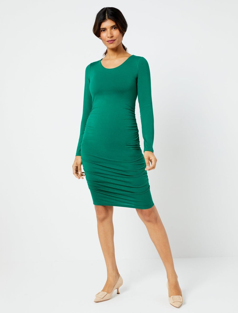 Luxe Side Ruched Long Sleeve Maternity Dress | A Pea In The Pod