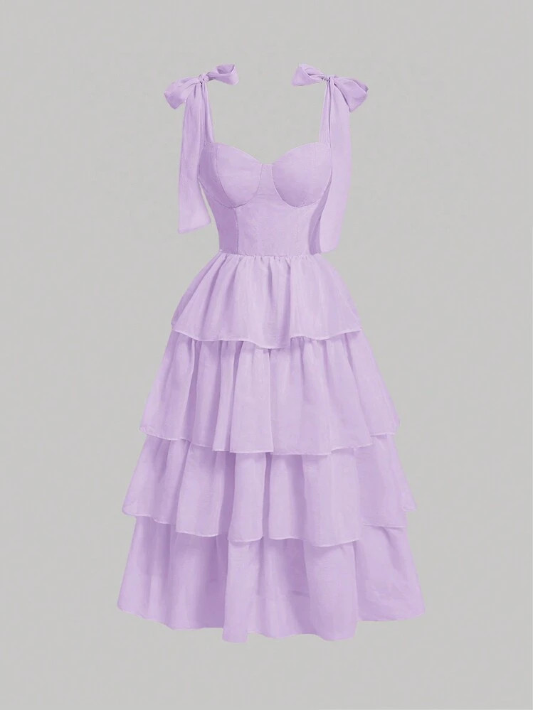 SHEIN MOD Women's Elegant Vintage Multi-Layered Skirt Hem Holiday Romantic Dress | SHEIN