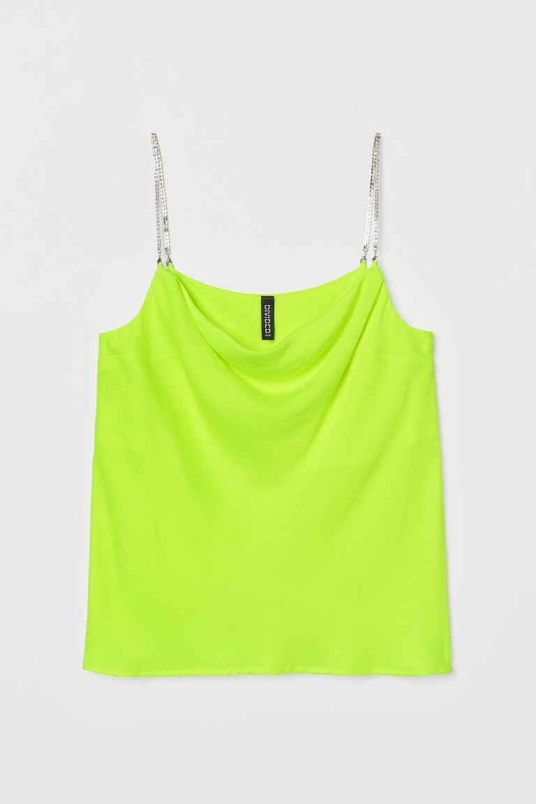 Camisole top in satin with a draped neckline and narrow, detachable shoulder straps in metal with... | H&M (US)