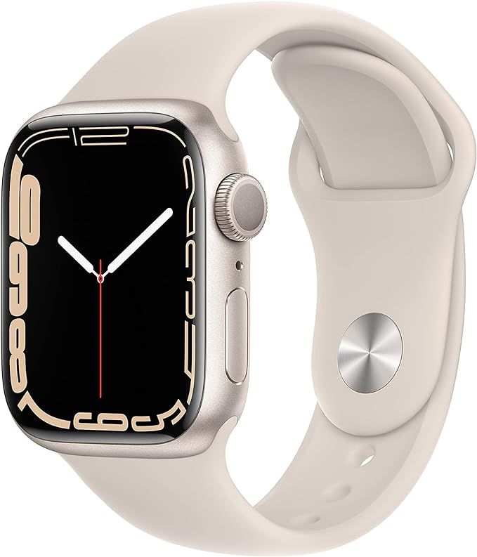 Apple Watch Series 7 GPS, 41mm Starlight Aluminum Case with Starlight Sport Band - Regular | Amazon (US)